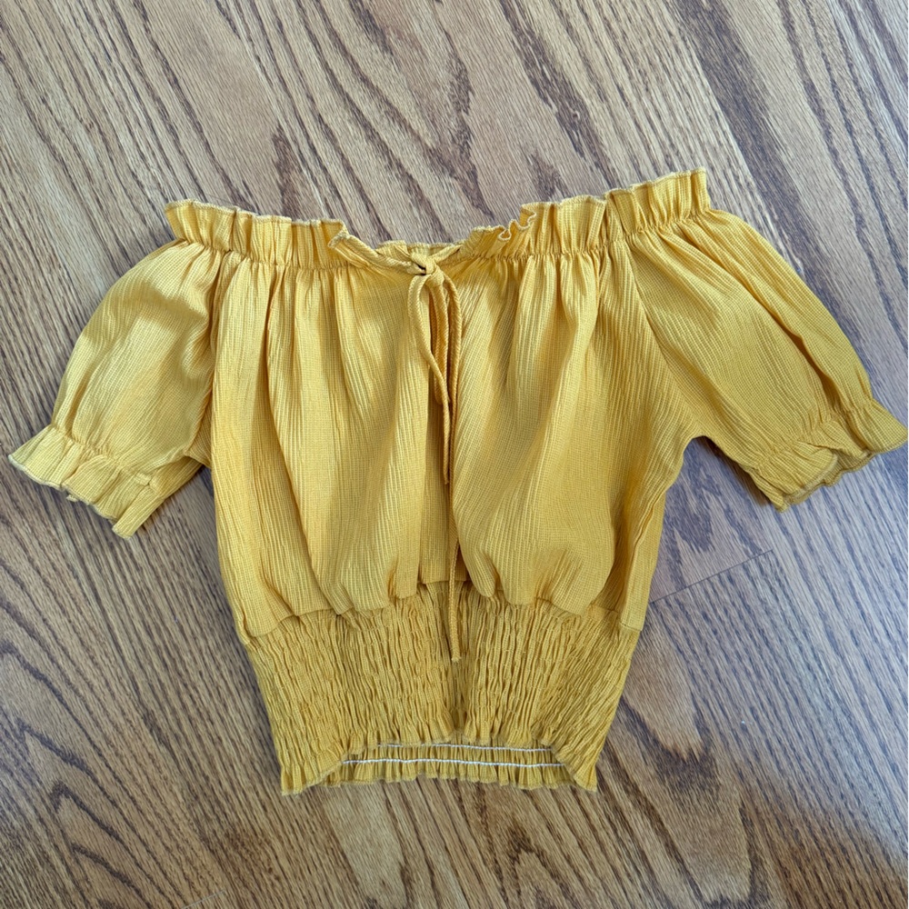 SHEIN yellow off the shoulder top.